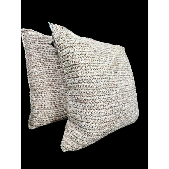 Vintage RALPH LAUREN Textured Raffia 18" Square Pillow Coastal Beach LOT OF 2 - Picture 6 of 9